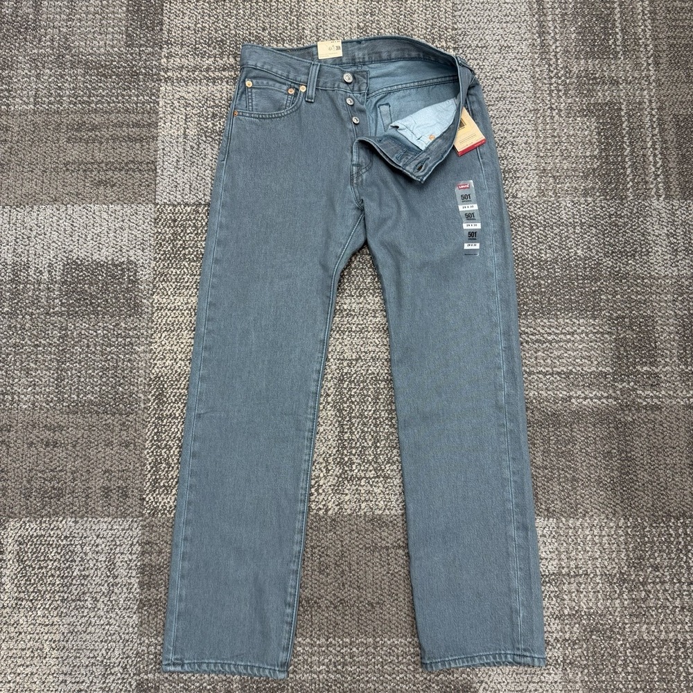 Levi's 501 Mens Original Fit Straight Leg Jeans Button Fly Turquoise 29x30